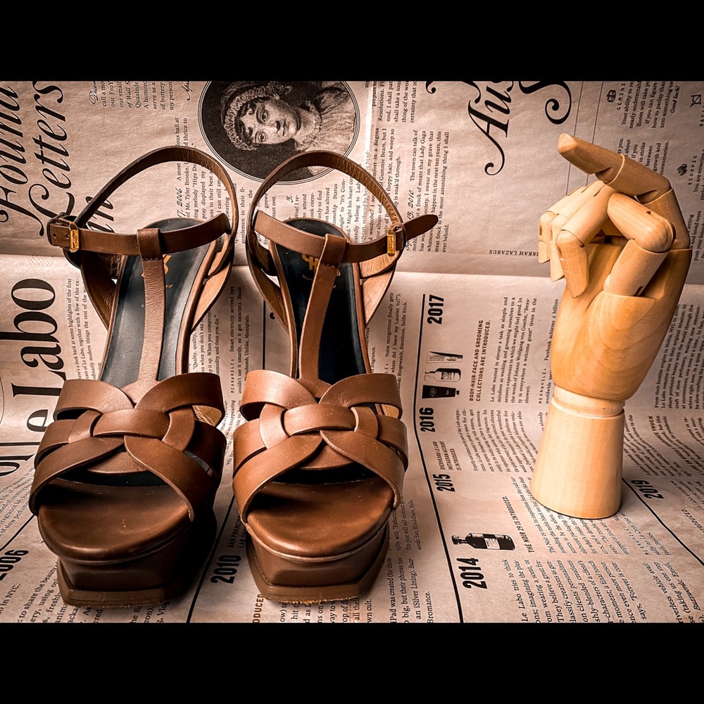 YSL SAUNT LAURENT Tribute T-Strap Platform Sandal